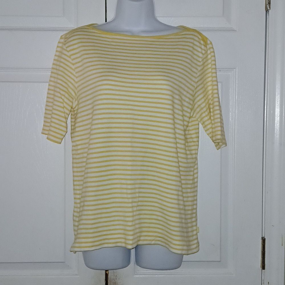 Liz Claiborne Lizsport yellow white striped top Sz M NWOT